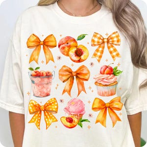 Coquette Summer Peach PNG, Preppy Floral Bow Design, Sweet Summertime Sublimation, Trendy Just Peachy Shirt for Girly Cottagecore Vibes