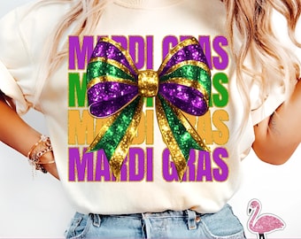 Lazo de Mardi Gras con purpurina PNG: Diseño de carnaval coqueto (Descarga digital)