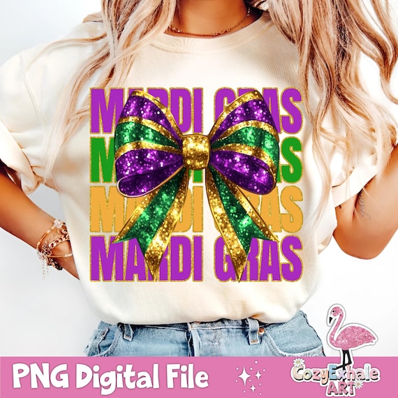 Glitter Mardi Gras Bow PNG: Coquette Carnival Design (Digital Download)