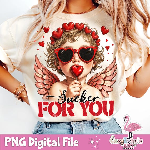 Retro Cupid Valentine's Day PNG: Sucker For You Design (Digital Download)