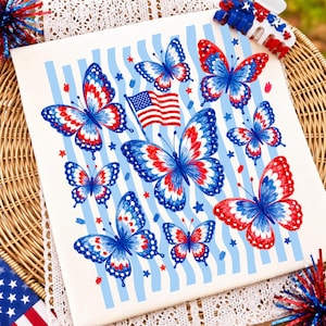 Patriotic Butterfly PNG American Flag Butterflies 4th of July Sublimation Design Red White and Blue USA Independence Day Digital Download