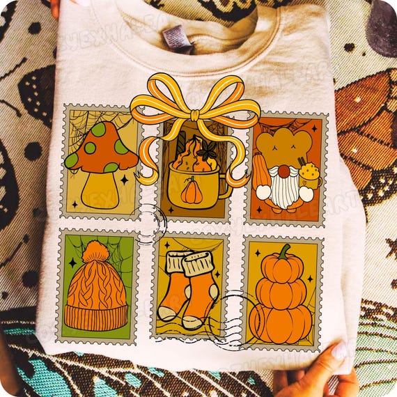 Cute Autumn Pumpkin Ghost Stamp PNG: Halloween Sublimation Design for Cozy Fall Shirts & Gifts