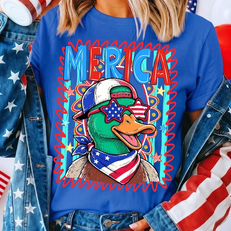 Image of Merica Duck PNG 4th of July Patriotic Goose Sublimation Design Retro American Flag Mallard Independence Day DTF Transfer Digital Download