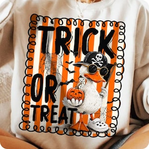 Halloween Goose Trick or Treat PNG, Silly Goose Boy Halloween Clipart, Funny Kids Halloween Shirt Design, Spooky Season Digital Download