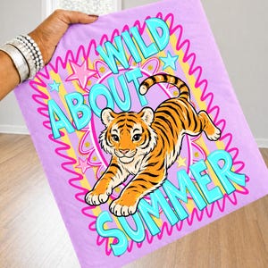 Wild About Summer PNG Sublimation Design, Preppy Tiger Retro Jungle PNG, Summer Break School Farewell Shirt Design, Vacation Mode Big Cat PNG