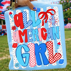 4th of july png, all american girl, patriotic png, retro 4th of july, preppy america, red white blue, independence day, sublimation design, usa png, coquette bow png, striped floral png, girly patriotic, dtf transfer png