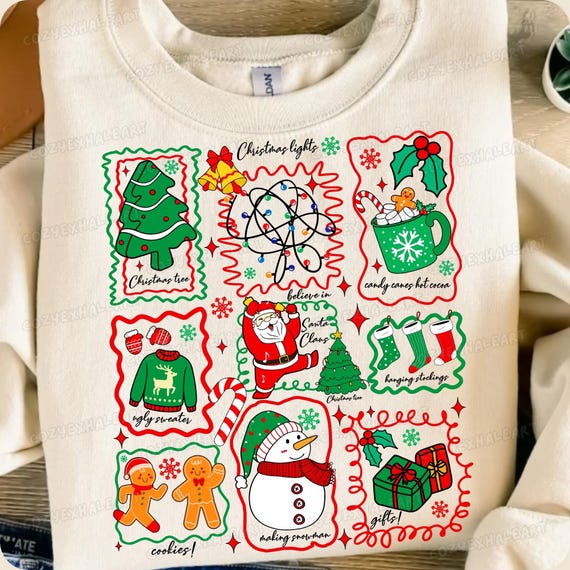 Retro Christmas PNG Design: Santa, Cocoa, Gifts Clipart (Digital Download
