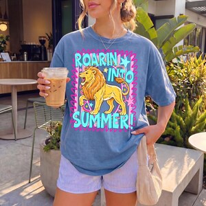 roaring into summer, lion png, retro safari, kids shirt design, back to school, sublimation download, dtf transfer, wild animal png, lion cub graphic, summer vacation, zoo animal, vibrant dtf, 90s retro lion