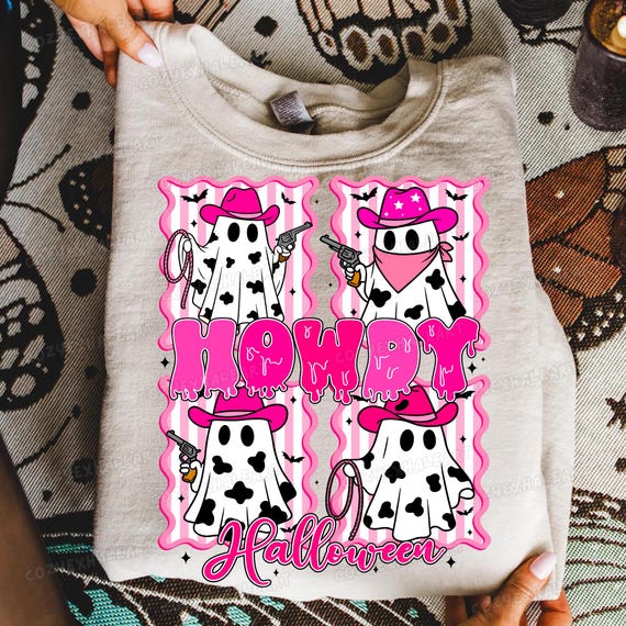 Pink Howdy Ghost PNG: Cowgirl Halloween Sublimation Design (Digital Download