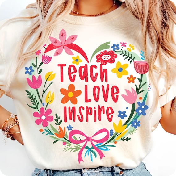 Teach Love Inspire PNG: Retro Teacher Shirt Design (Digital Download)