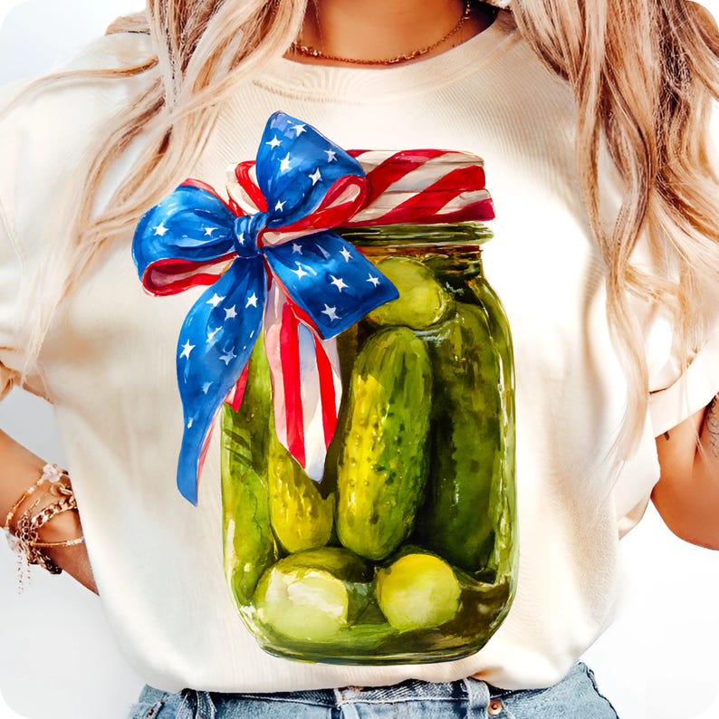 Watercolor Patriotic Pickle Jar Clipart Closeup