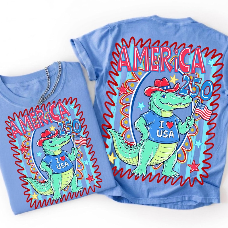 Patriotic Alligator America 250 PNG design for sublimation