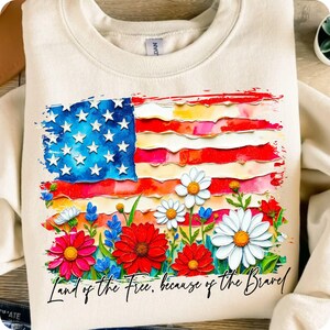 Floral American Flag PNG, USA Patriotic Wildflower Sublimation, 4th of July Memorial Day Design, Girly Oil Paint Brushstroke Flag