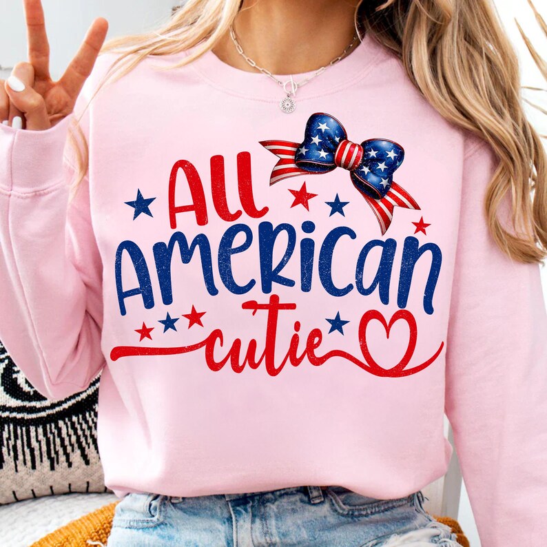 Featuring stars, stripes, and a patriotic bow, this design is perfect for 4th of July onesies,