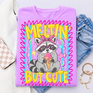 Rolig tvättbjörnsglass PNG, smältande men söt sommardesign, preppy trash panda sublimeringsgrafik, retro vilddjur DTF digital nedladdning bild 8