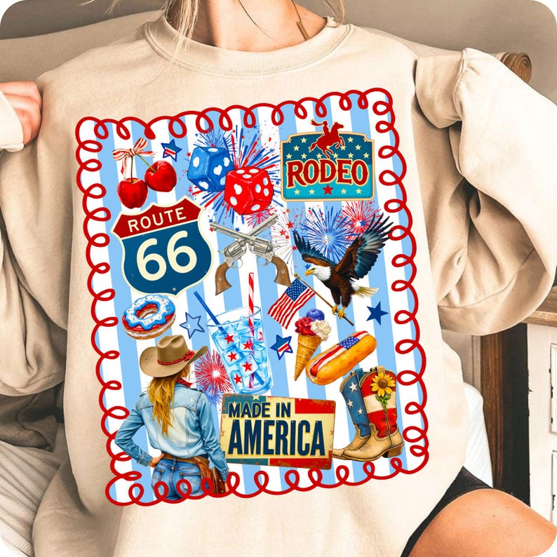 Western Collage 4th of July PNG, Retro Patriotic Sublimation Design, Preppy Coquette USA Shirt Clipart, Vintage Independence Day Art