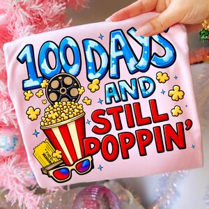 Archivo PNG digital de palomitas de maíz retro de 100 días de escuela para sublimación, decoración divertida para el aula, arte gráfico con logros para maestros y estudiantes. imagen 7