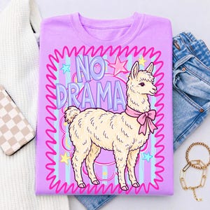 Ingen drama Llama PNG digital nedladdning, pastell retro djur sublimeringsdesign, randig boutiquegrafik, Llama Mama DTF skjorta designfil bild 8