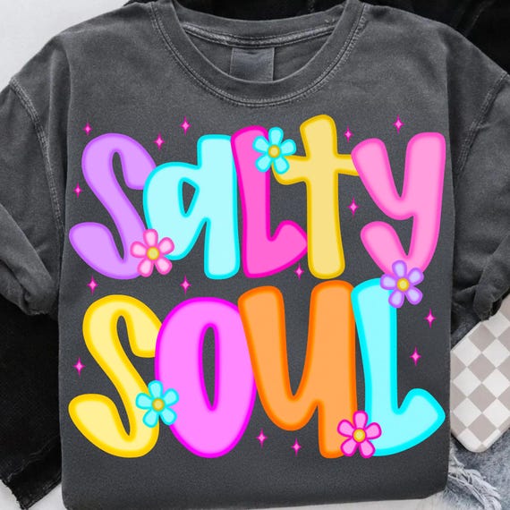 Neon Preppy Salty Soul PNG: Distressed Floral Beach Design (Digital Download)