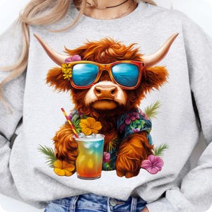 Summer Vibes Highland Cow PNG, Retro Funny Beach Shirt Design, Summer Sublimation, Highland Cow Summer PNG, Digital Download