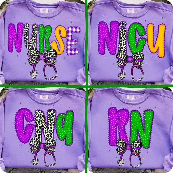 Nurse Mardi Gras Bundle Png Nursing, Medical Carnival Png Fat Tuesday NICU RN CNA Scrub Top Stethoscope Bow Nurse Life Sublimation File