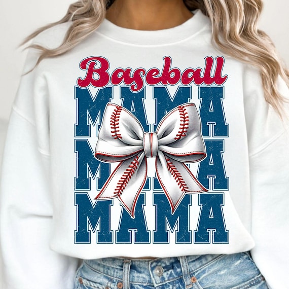 Baseball Mama Coquette Bow PNG: Retro Sports Mom Design (Digital Download)