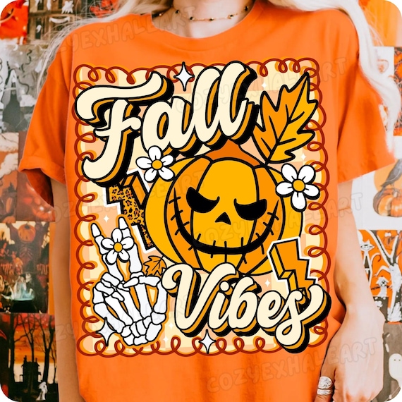Vintage Autumn Aesthetic PNG: Floral Skeleton & Pumpkin Spice Digital Art for Soft Girl Fashion