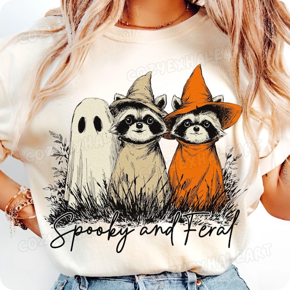 Spooky Raccoon Ghost PNG: Retro Halloween Clipart (Digital Download