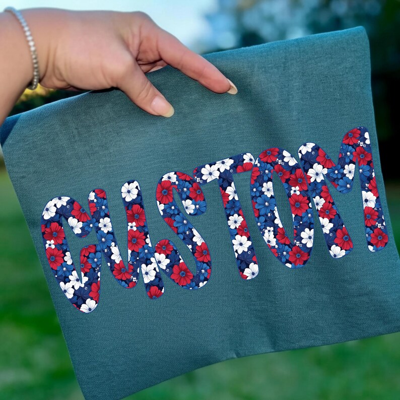 Example of the personalized Ditsy Floral design on a t-shirt