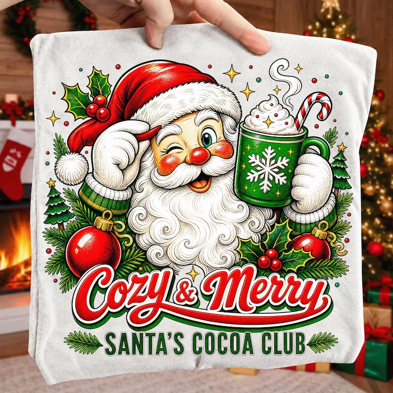 Retro Cozy and Merry Santa Cocoa Club PNG Design