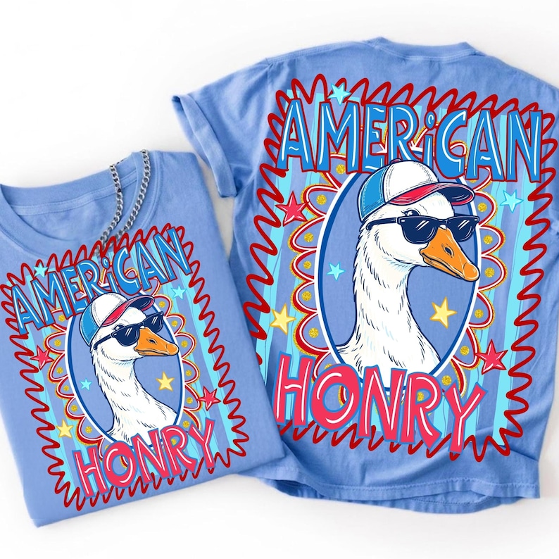 Preppy Patriotic Goose PNG digital design with retro sunglasses and trucker hat, ready for sublimation.