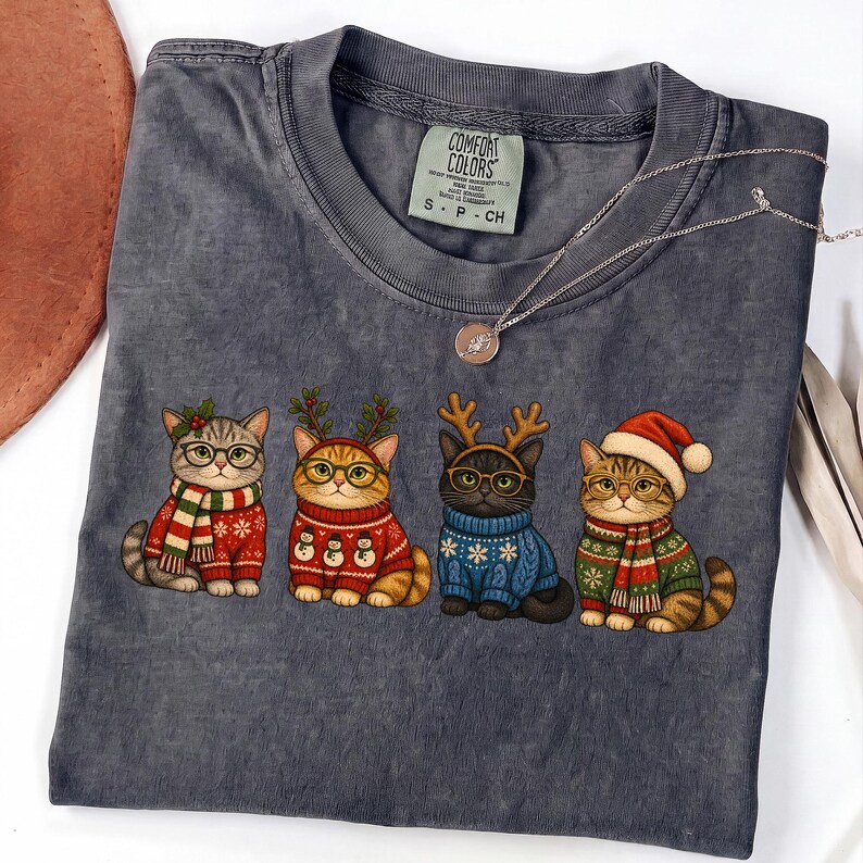 Christmas cat sublimation design mockup on a holiday sweatshirt
