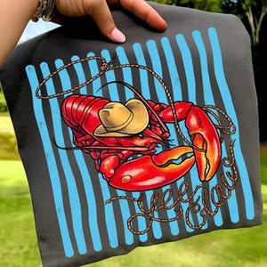 Gestreepte Yee Claw Lobster PNG Cowboy Kreeft Shirt Design Western Coastal Blauw Gestreepte Zeedieren Langoesten Lasso Nautische Cowboy Sublimatie afbeelding 9