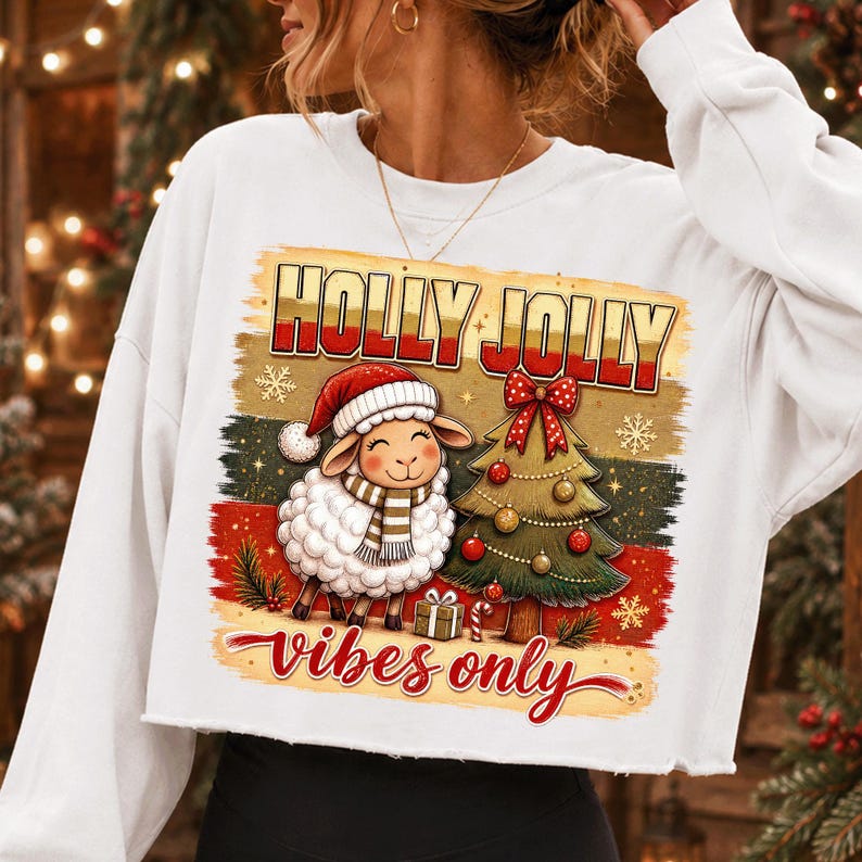 Holly Jolly Vibes Only Christmas Sheep PNG Design