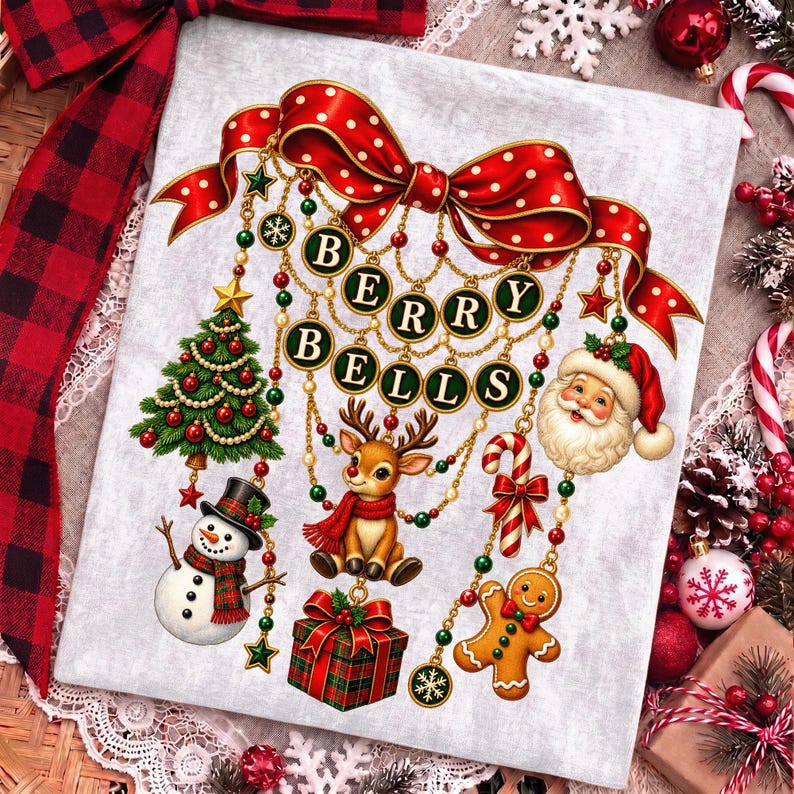 Berry Bells coquette Christmas charm design on a cozy holiday sweatshirt mockup