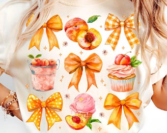 Coquette Peach PNG: bloemenstrikontwerp, girly Cottagecore (digitale download)