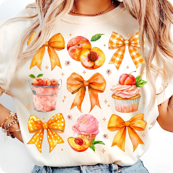 Coquette Peach PNG: Floral Bow Design, Girly Cottagecore (Digital Download)