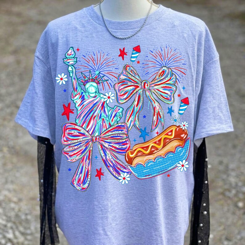 Example mock-up of the Coquette 4th of July design on a t-shirt.