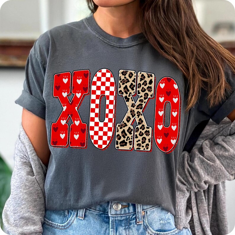 Preppy XOXO Valentine Glitter Png Mamma Leopard Rutigt Hjärta Kärlek Var Min Retro Penseldrag Kokett Kristen Jesus Vday Digital Konst bild 10