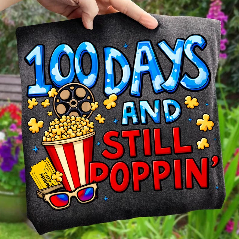 Retro Popcorn 100 Days School PNG Digital File for Sublimation, Funny Classroom Decor Teacher Student Achievement Graphic Art