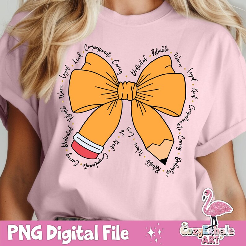 Teacher Pencil Coquette Bow PNG on a white mug mockup