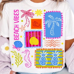 Beach Vibes PNG Summer Patchwork Design Preppy Coastal Summer Sublimation Graphic Pineapple Palm Tree Lemon Digital Download DTF File PNG