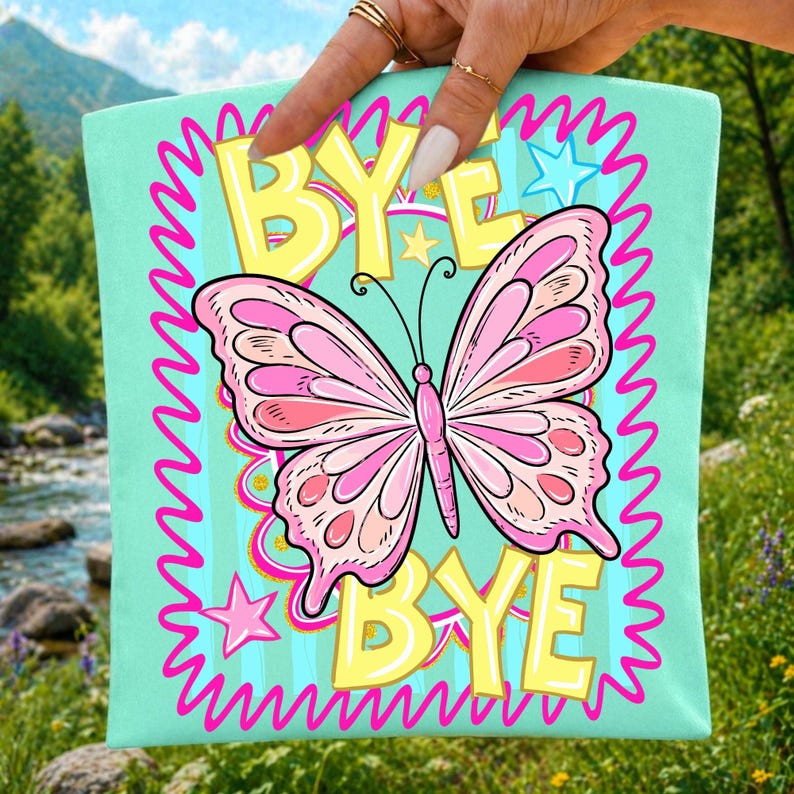 Bye Bye Butterfly Retro Preppy Sublimation PNG Design for Last Day of School