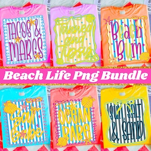 Sunshine Beach Life PNG Bundle Preppy Neon Summer Sublimation Digital Download Salty Shirt Beachwear Tropical Vacation Lake River Pool Sun