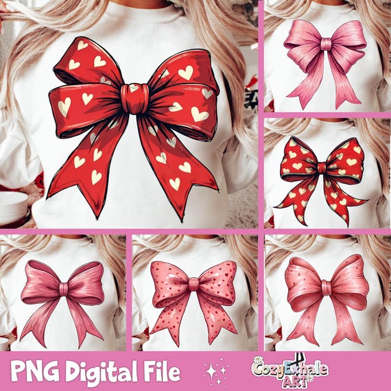 Valentine Bow PNG Bundle: Retro Coquette Sublimation Designs (Digital Download)