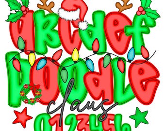 Preppy Christmas Alphabet PNG Font Set – Coquette Red Green Holiday Letters, Numbers, and Clipart for Sublimation Girly Crafts