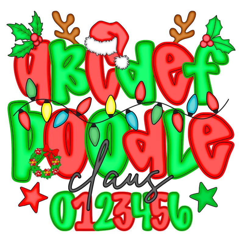 Preppy Christmas Alphabet PNG Font Set – Coquette Red Green Holiday ...