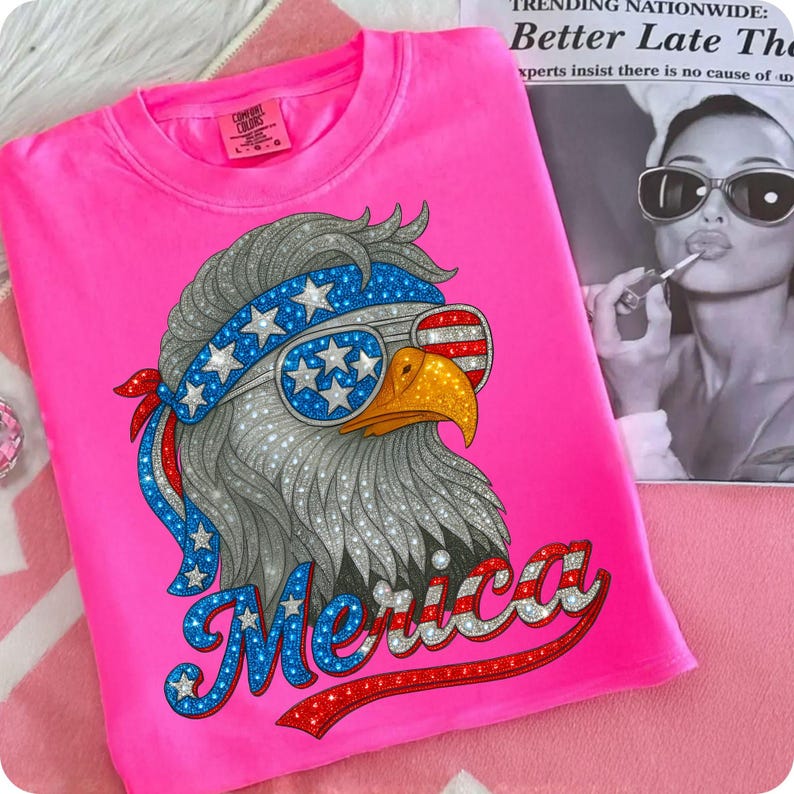 Close-up of the Retro Patriotic Eagle PNG design with vibrant red, white, and blue colors