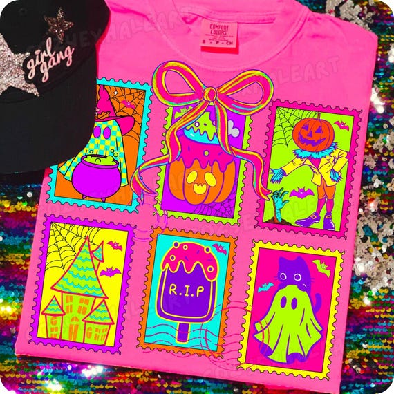 Neon Halloween Cat Ghost PNG: Coquette Spooky Season Clipart (Digital Download)