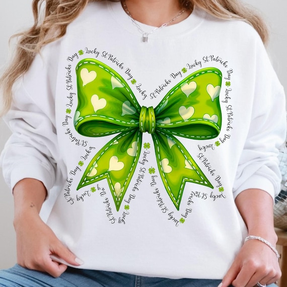 Retro Coquette St. Patrick's Day Shamrock Bow PNG (Digital Download)